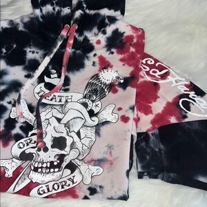 Ed Hardy Tie-Dye Hoodie with Skull Design